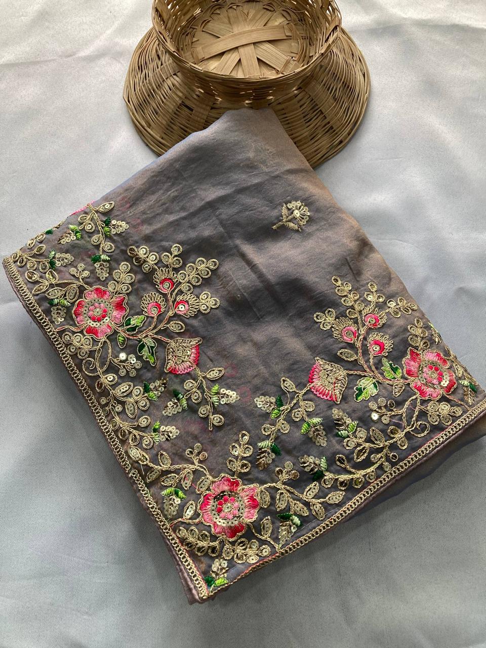 Elegance Embroidery Cutwork Chiffon Saree