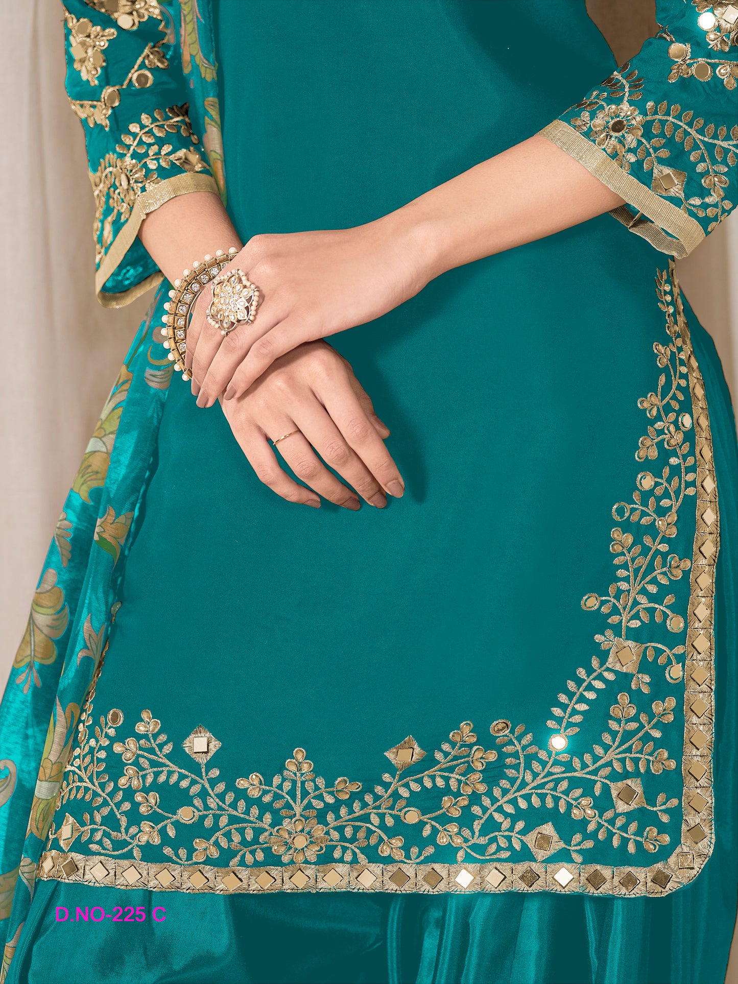 Elegant Silk Teal Panjabi Suit with Embroidery Work