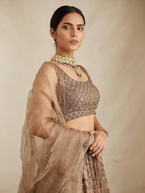Designer Brown Sequin Work Lehenga Set