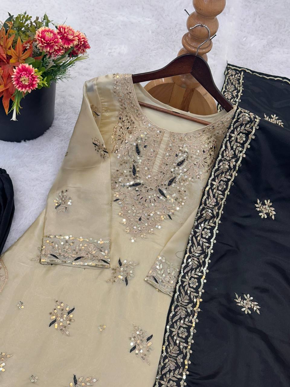 Heavy Embroidery Sequence Work Palazzo Suit for Women