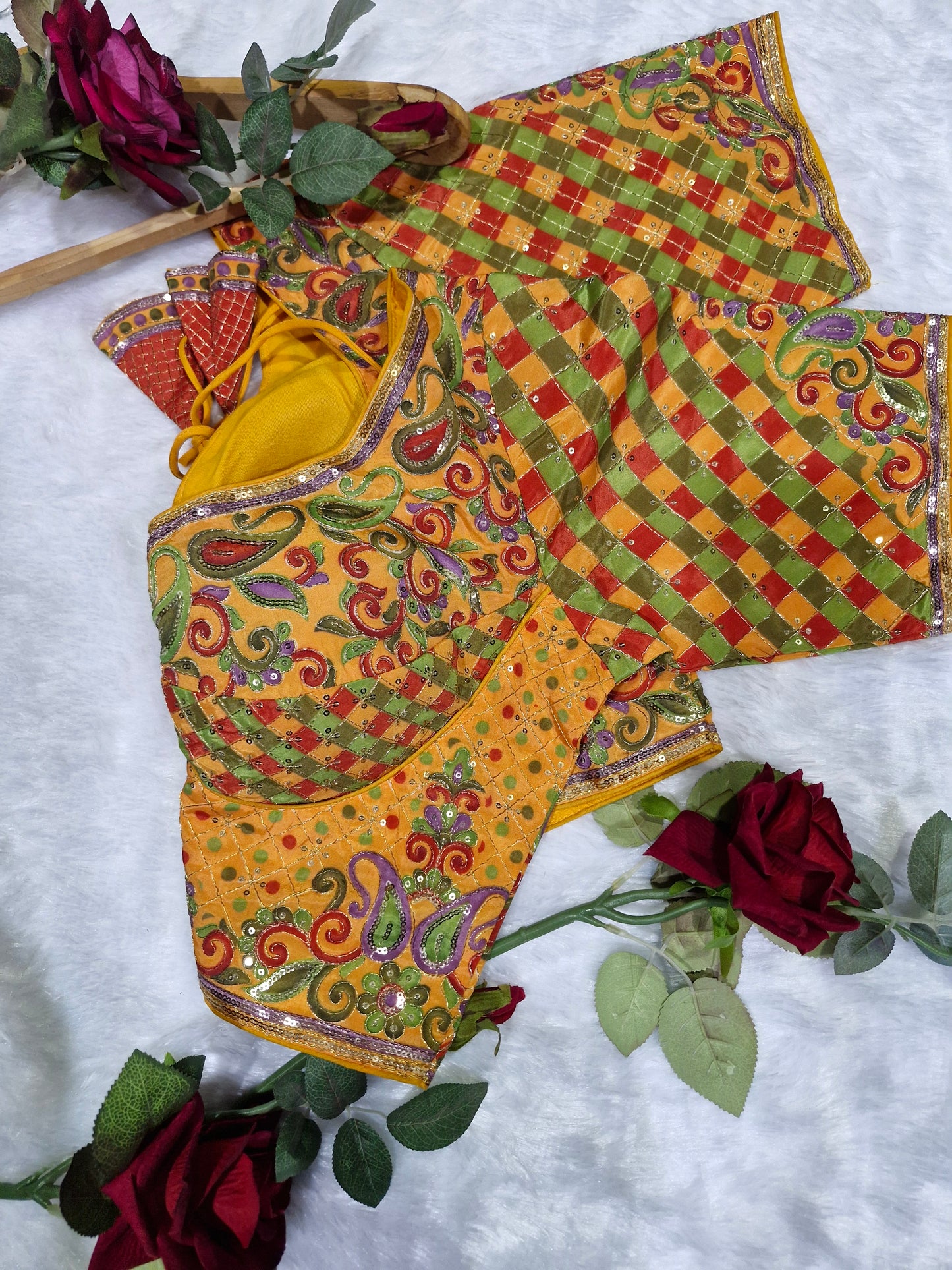 Yellow Sweetheart Neck Embroidered Blouse