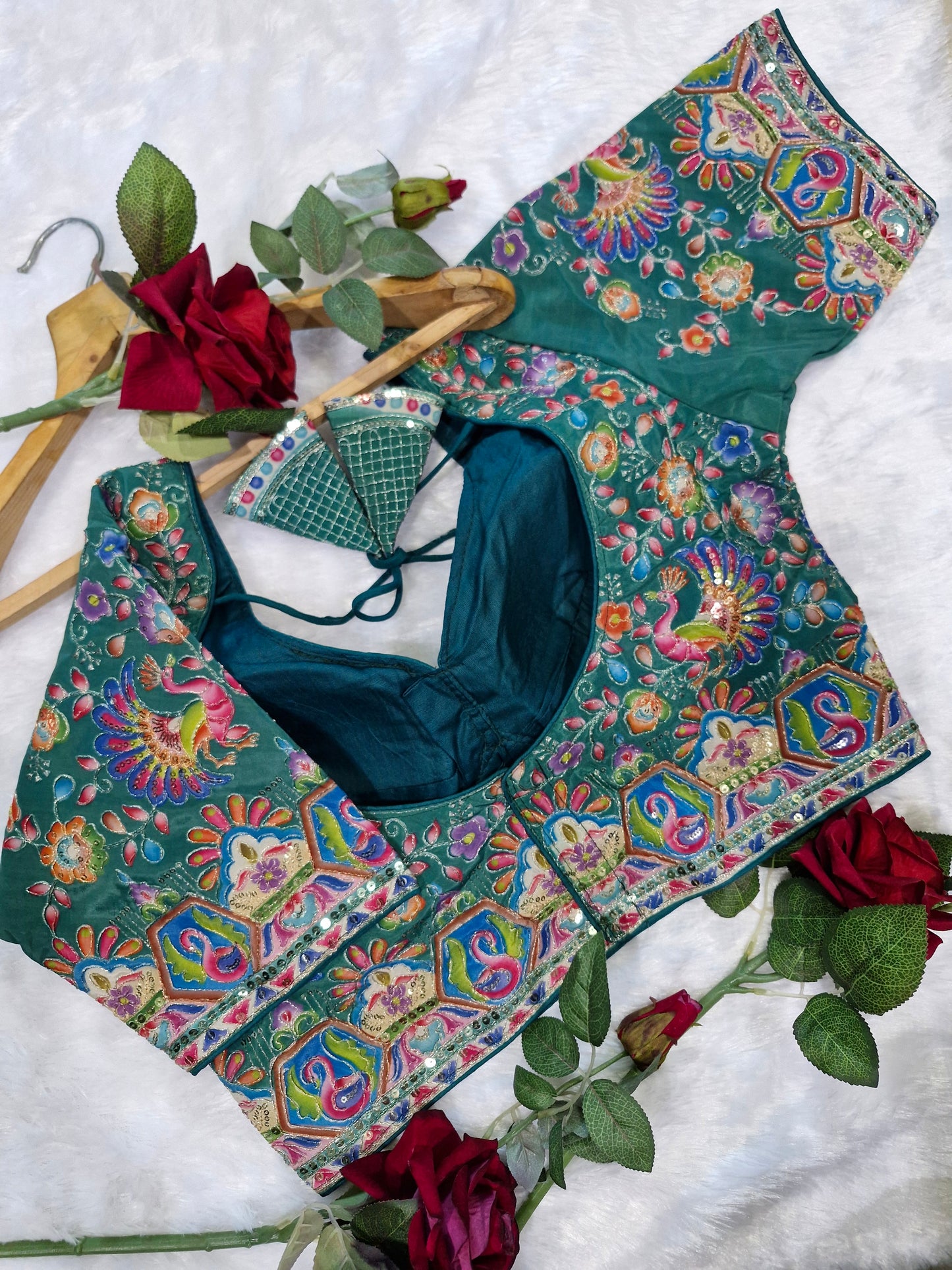 Heavy Embroidered Padded Green Blouse