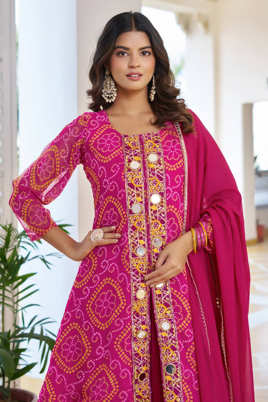 Wedding & Festive Bandhani Print Kurti Palazzo Set