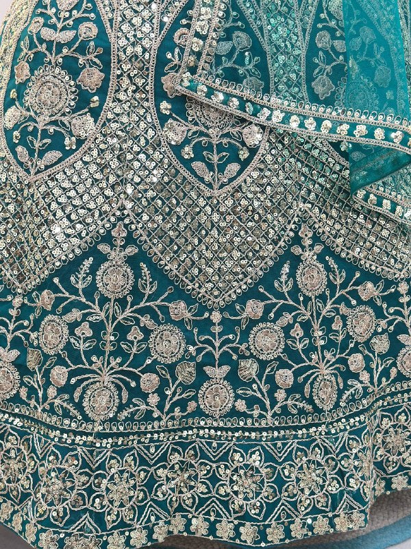 Teal Green Wedding Lehenga Choli with Intricate Embroidery