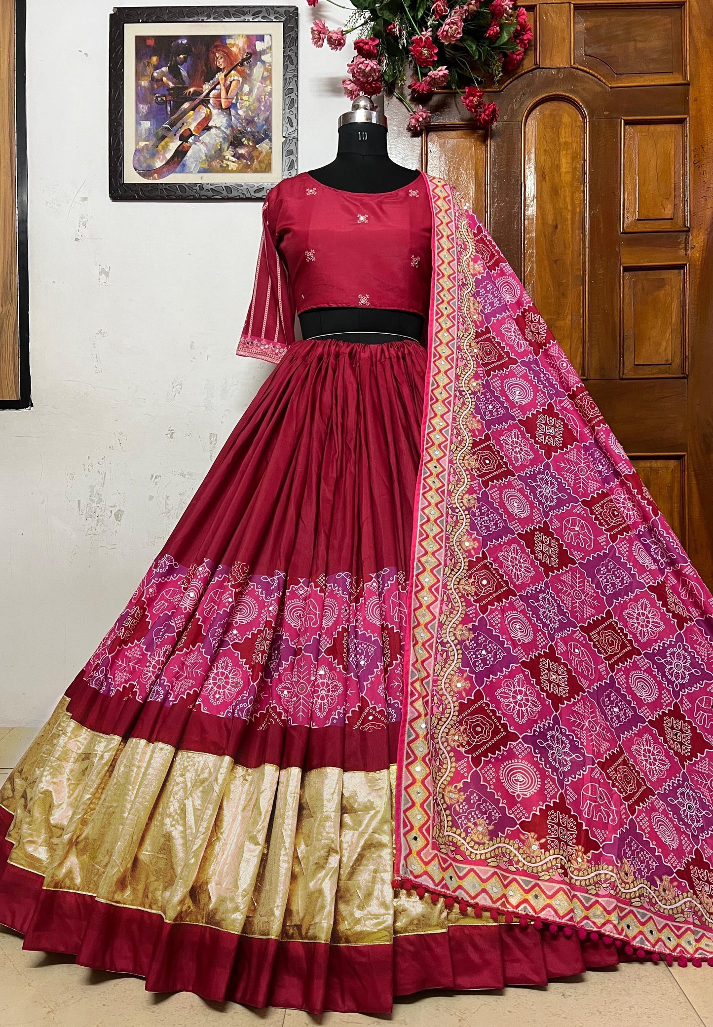Navratri Special Mirror Work Rani Pink Lehenga Choli