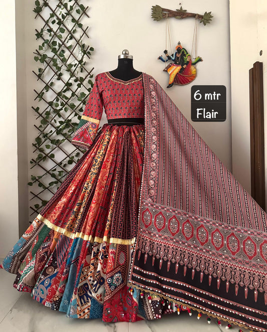 Muslin Cotton Real Mirror Work Navratri Lehenga