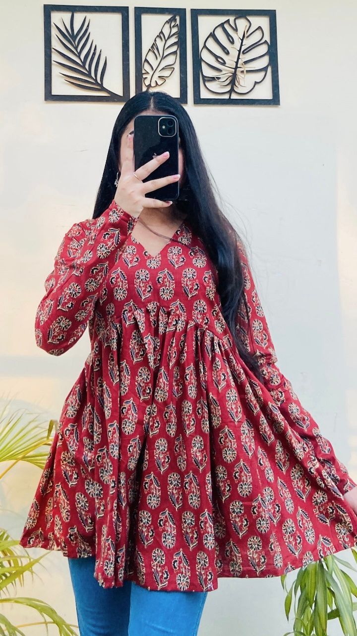 Long Sleeve Maoon Printed Office Wear Top