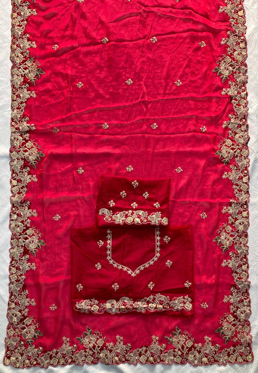 Radiant Pink Georgette Saree with Floral Embroidery