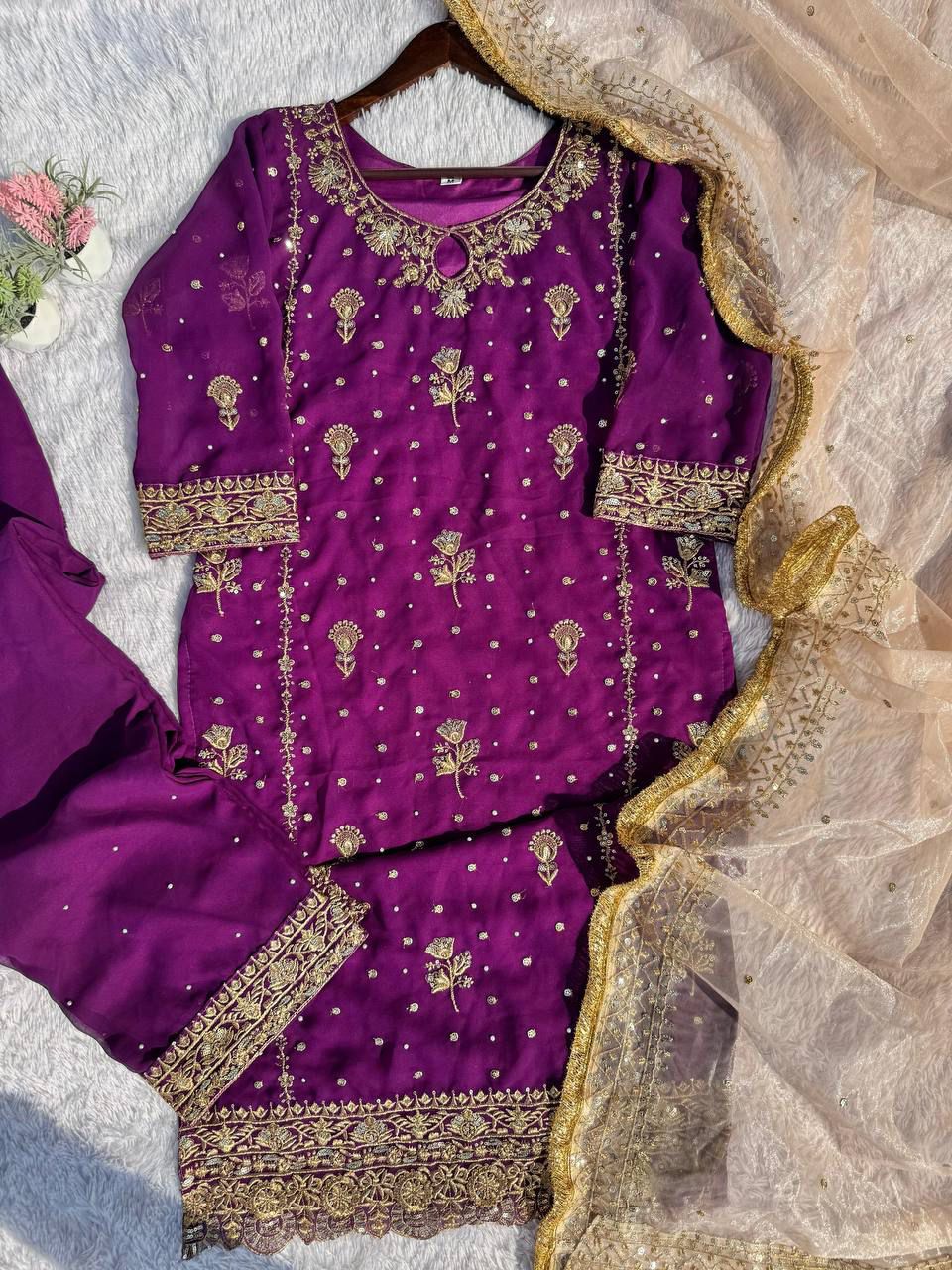 The Royal Amethyst Heavy Embroidered Suit Set