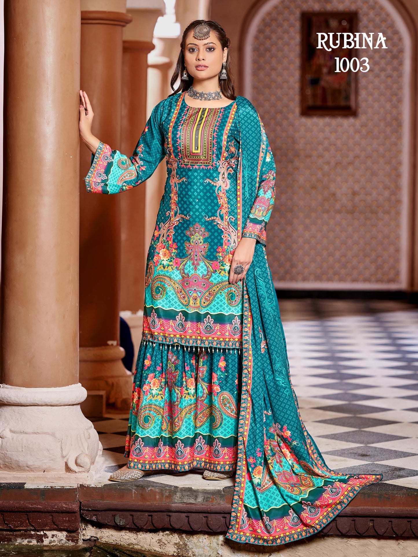 Pure Crepe Silk Digital Printed Pakistani Sharara Suit