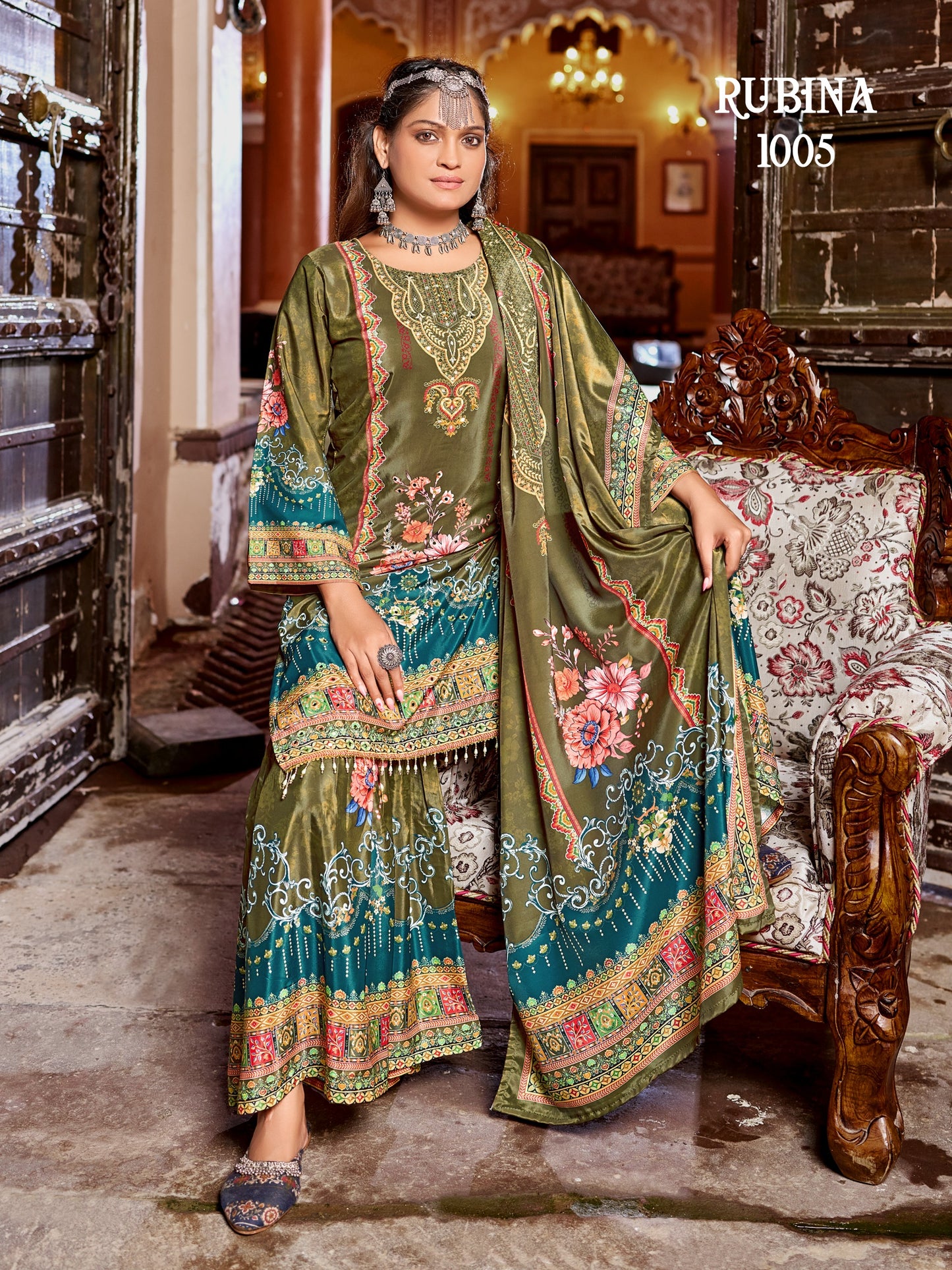 Party Wear Crepe Silk Sharara Pakistani Suit