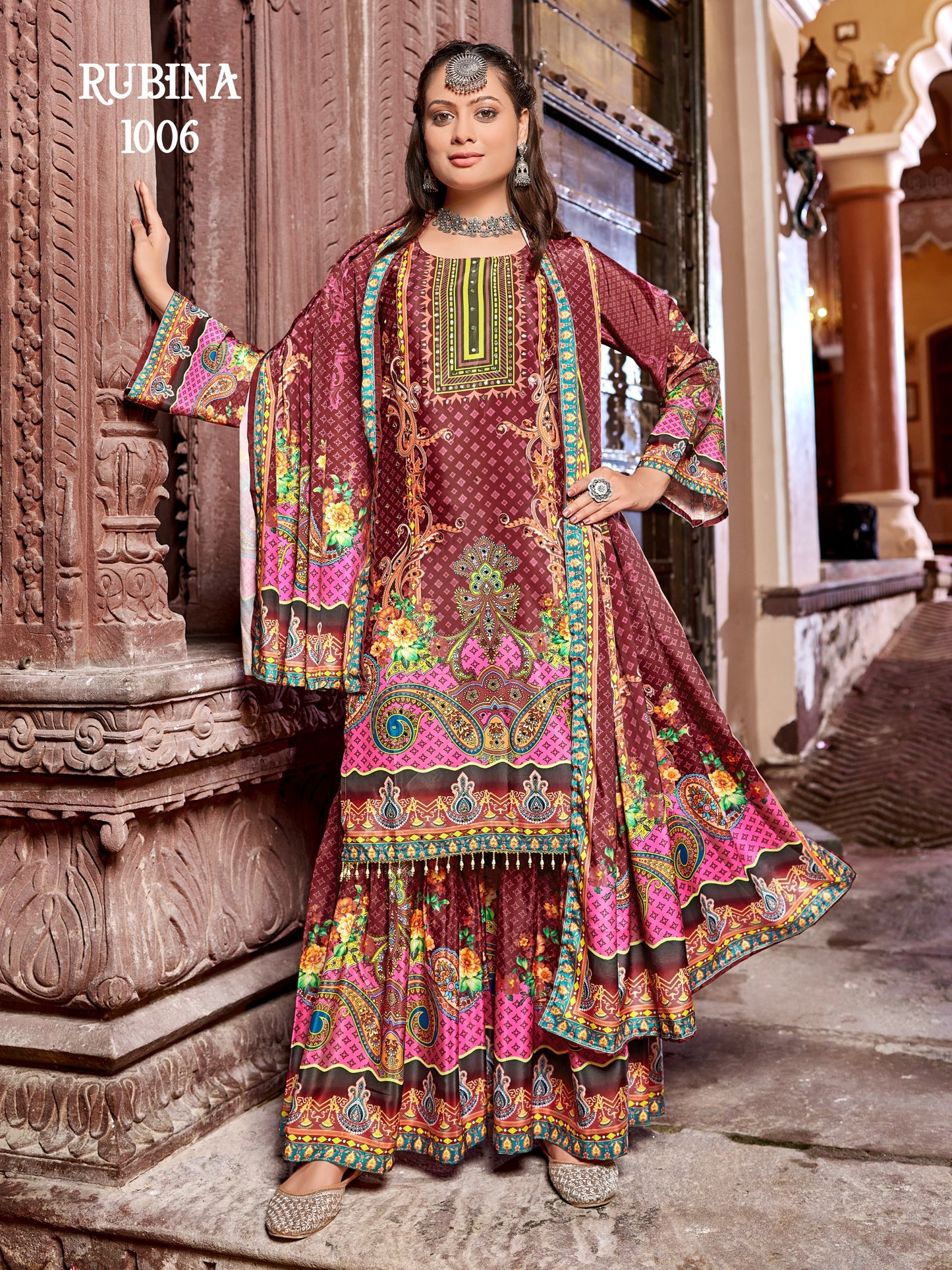 Rubinn Digital Printed Crepe Silk Sharara Suit