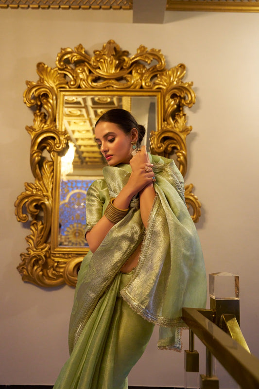 Traditional Elegance Party Wear Pista Saree