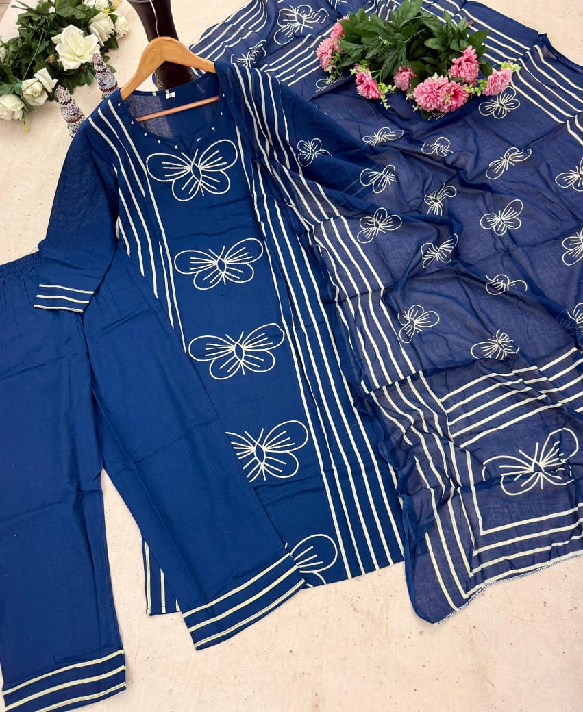 Exclusive Blue Cottton Printed Kurti Pair