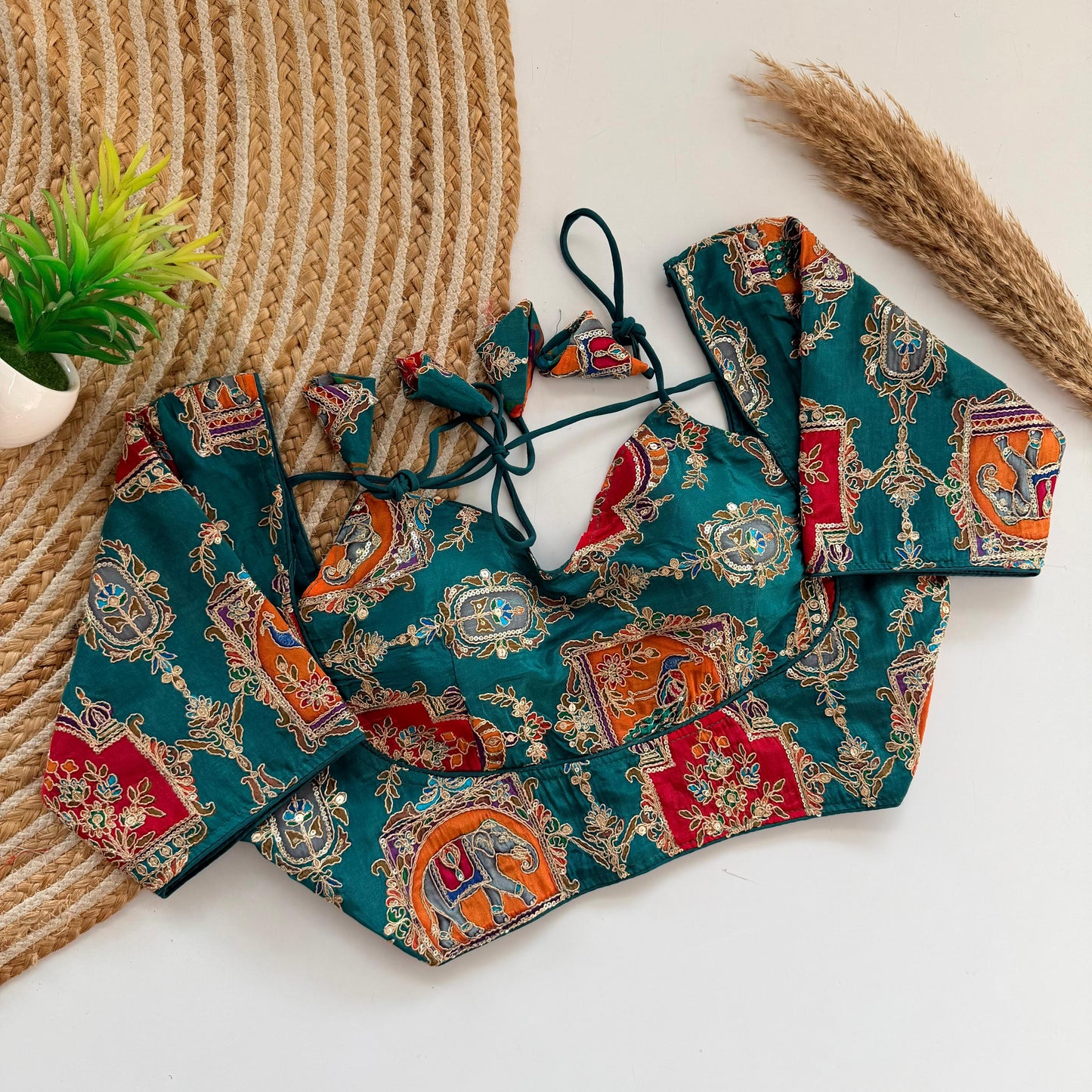 Teal Blue Banarasi Silk Blouse