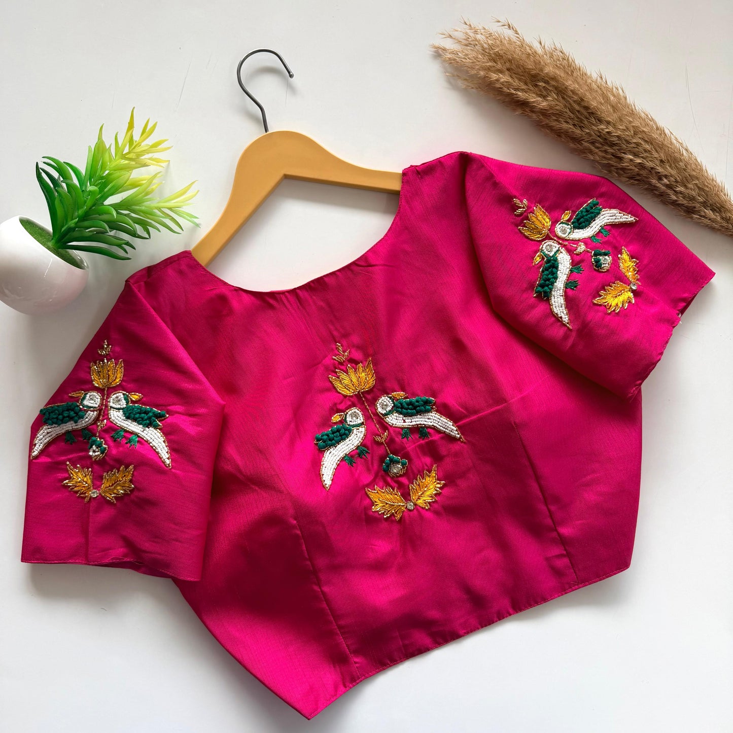 Elegant Haka Silk Handwork Rani Pink Blouse