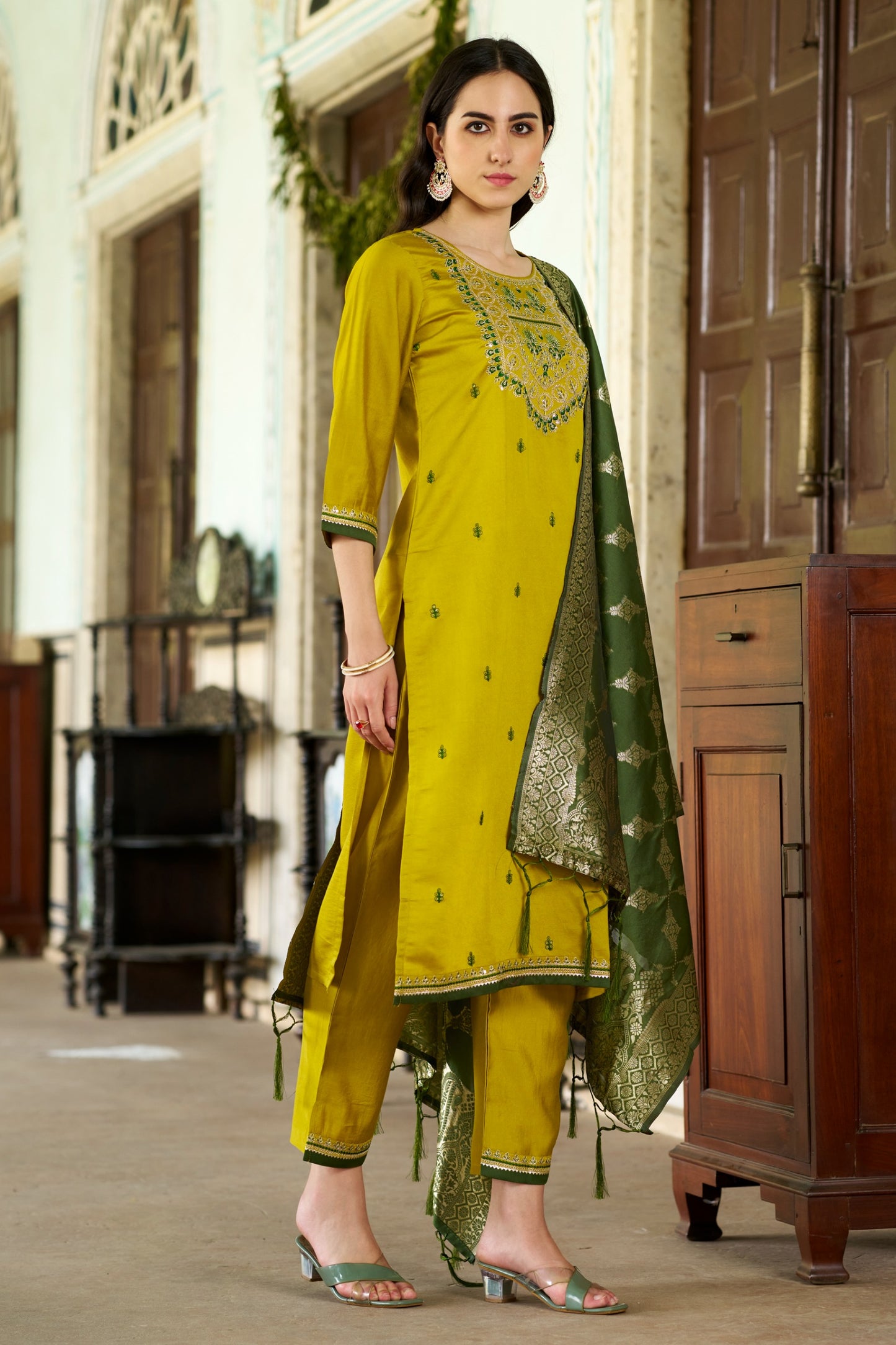 Silk Blend Yellow Kurta With Dupatta Set