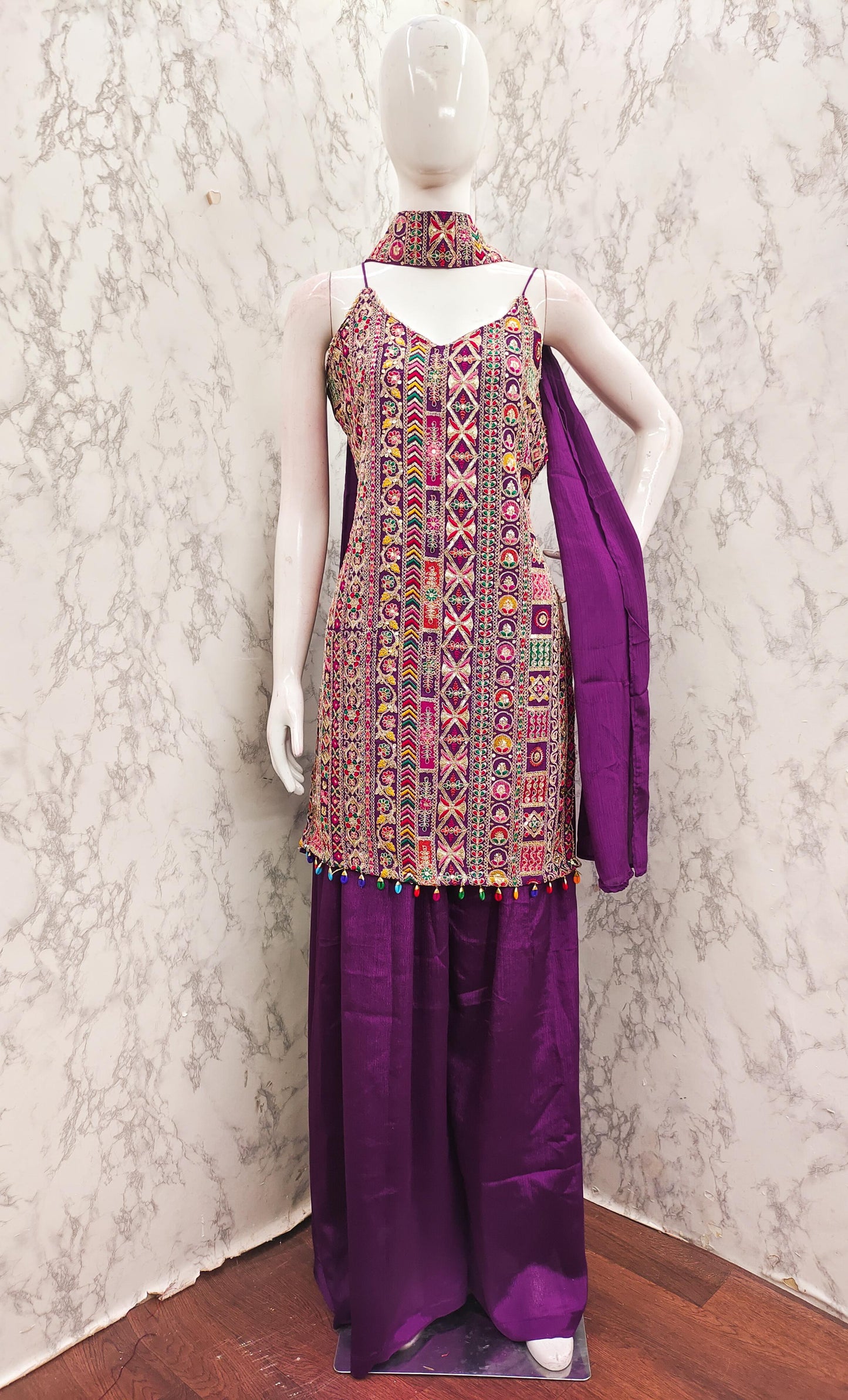 Royal Purple Traditional Embroidery Party Wear Suit