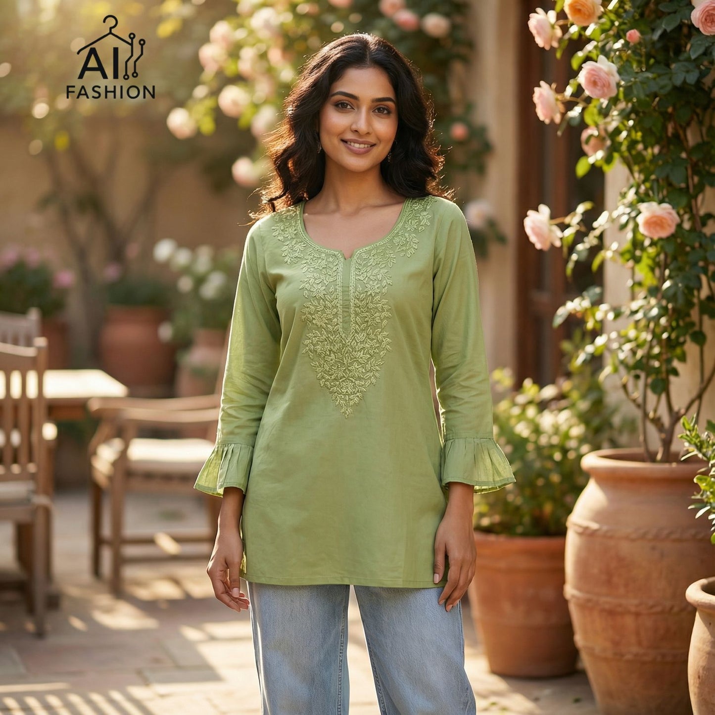 Designer Green Embroidered Kurti for Women