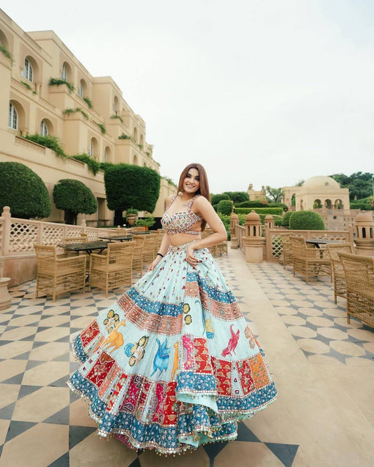 Navratri Special Muslin Cotton Mirror Work Lehenga