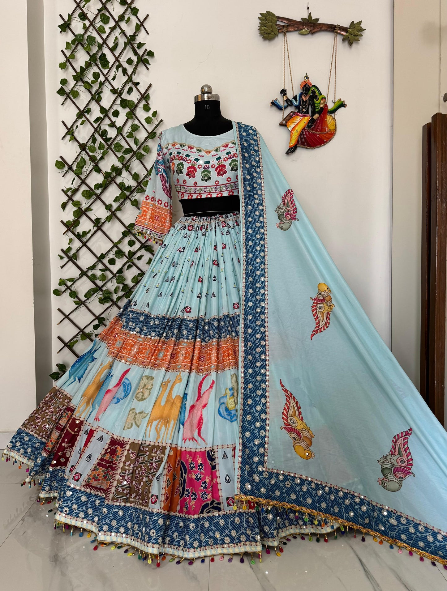 Navratri Special Muslin Cotton Mirror Work Lehenga