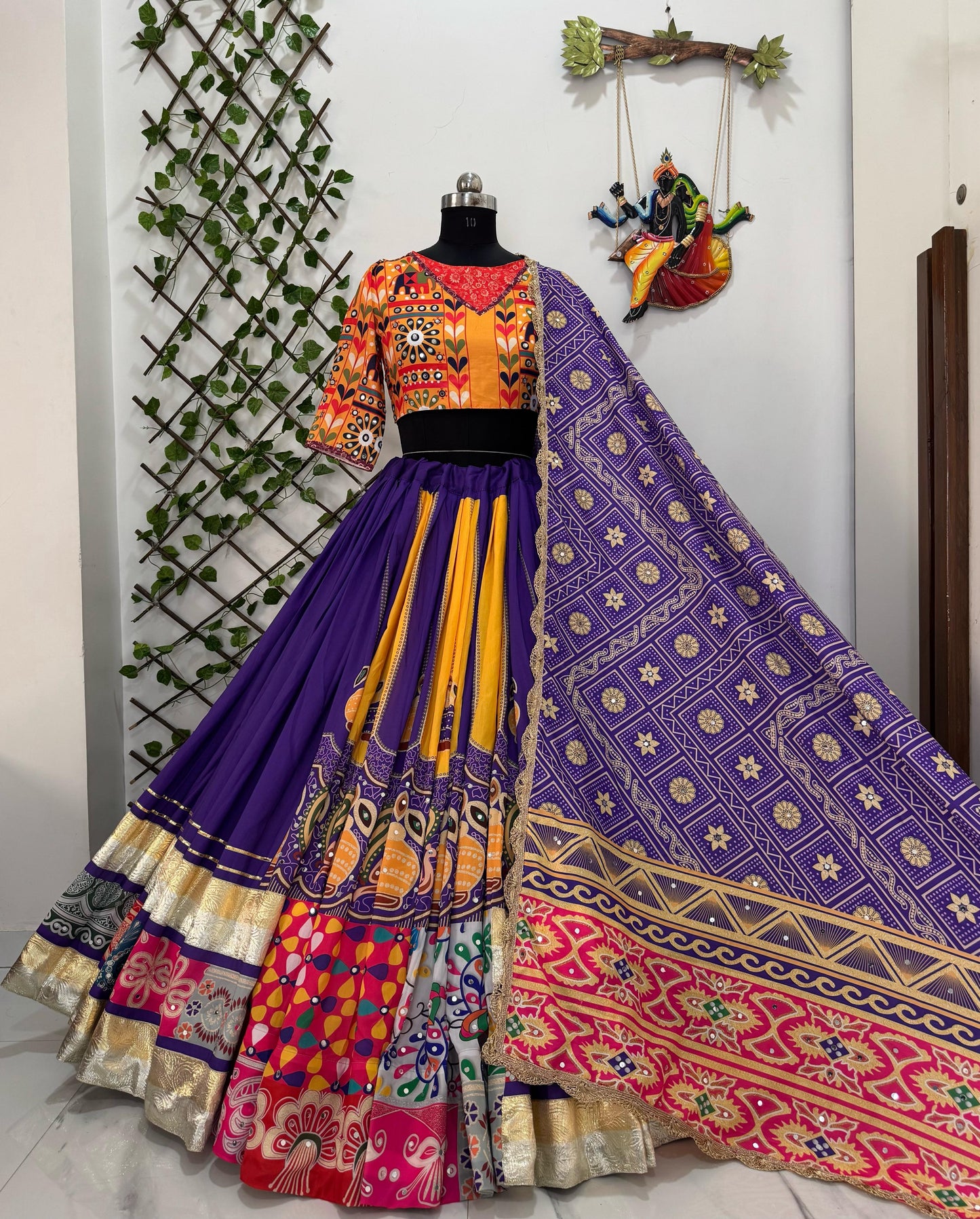 Purple Fully Flared Digital Print Muslin Cotton Lehenga Choli