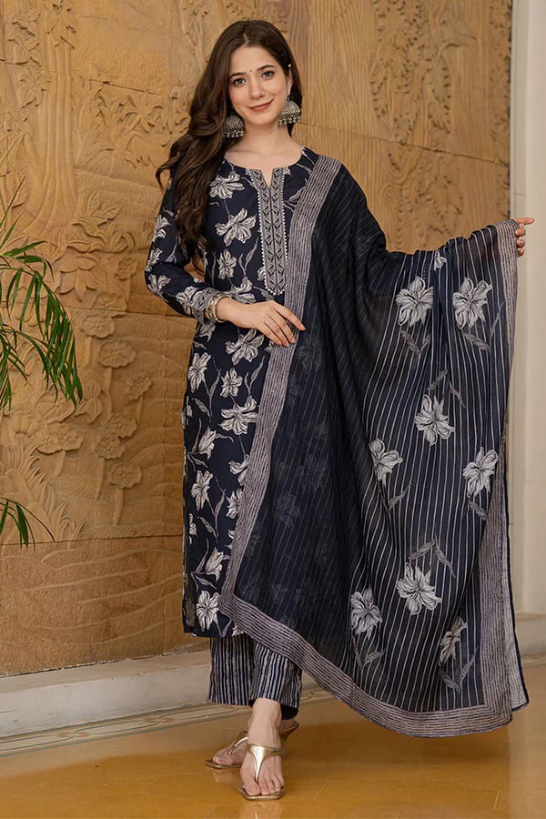 Cotton Flower Print Kurti Pant Set