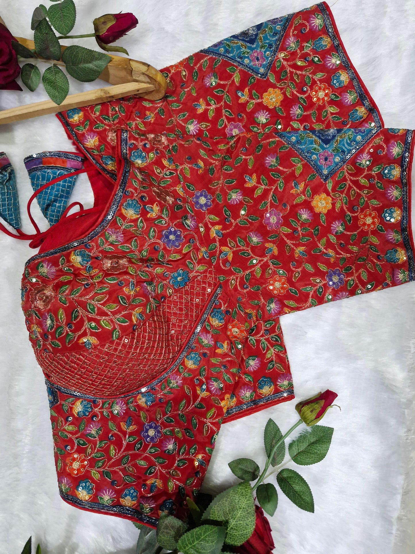 Rani Pink Embroidery Position Print Readymade Blouse
