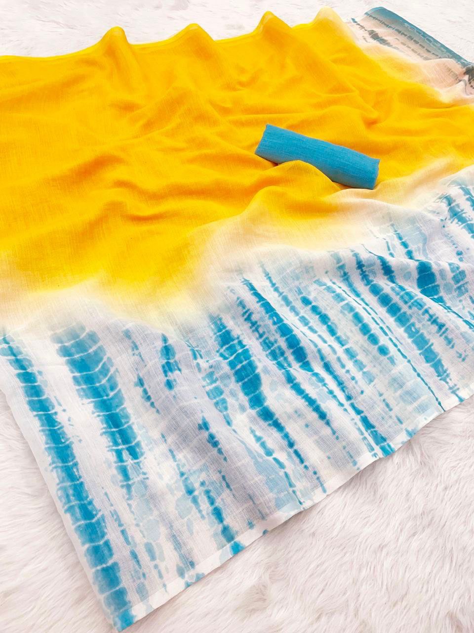 Lightweight Sibori Print Yellow Saree