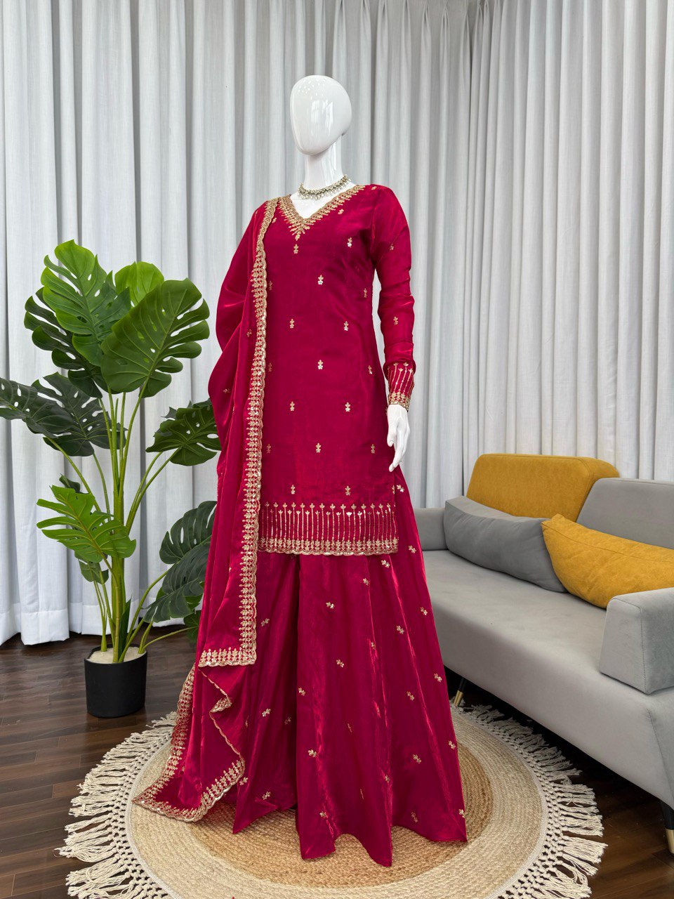 Designer Jimmy Chu Rani Pink Sequence Work Plazzo Suit