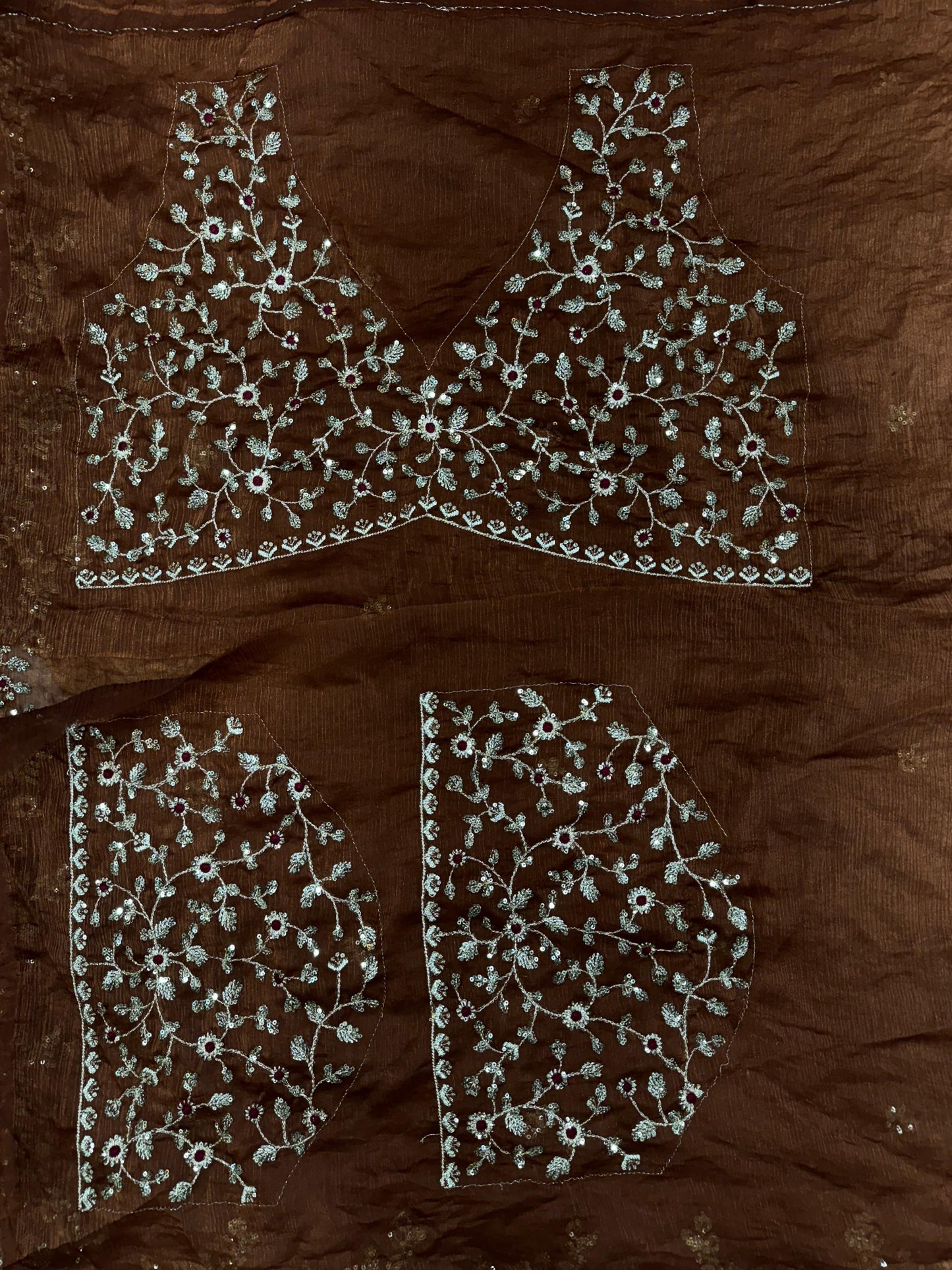 Brown Fandy Chiffon Sequence Work Saree