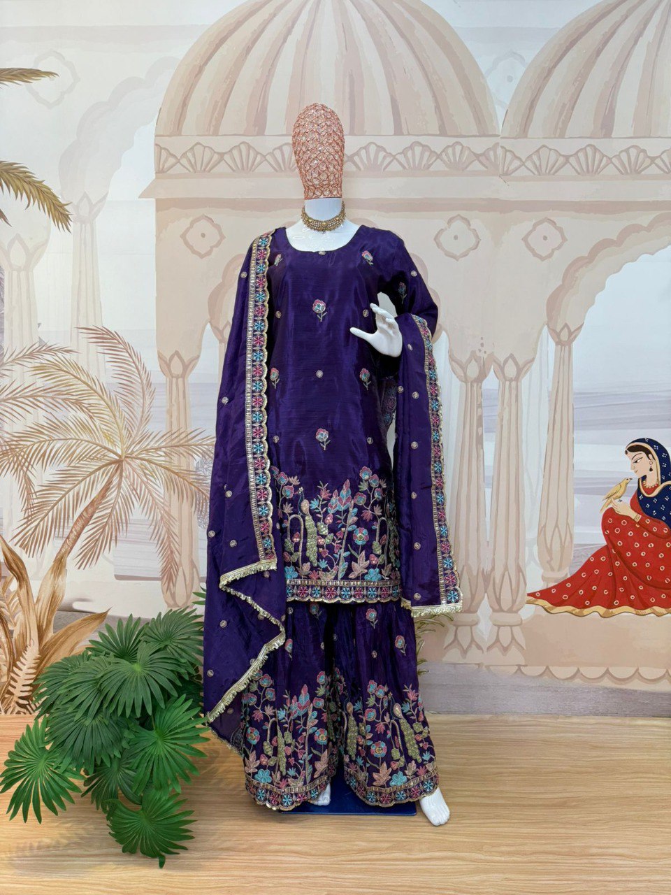 Exclusive Gold Crush Kurti Plazzo With Heavy Embroidery Work