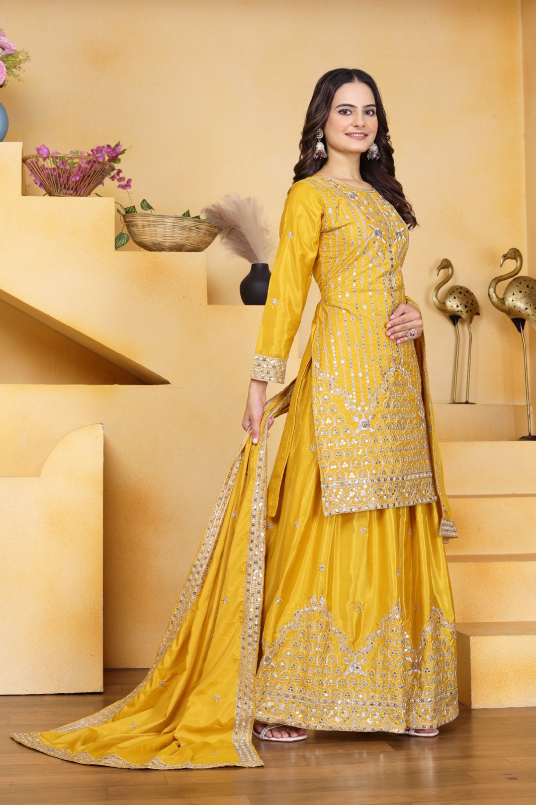 Eid Special Yellow Sharara Suit With Sequence Embroidery Work