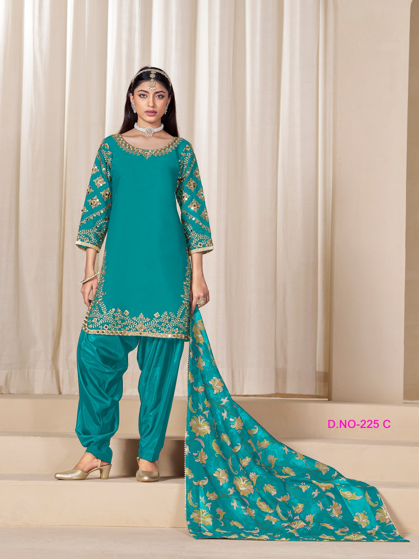 Elegant Silk Teal Panjabi Suit with Embroidery Work