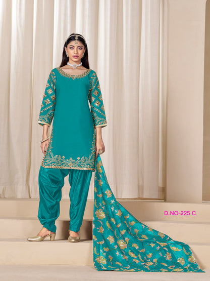 Elegant Silk Teal Panjabi Suit with Embroidery Work