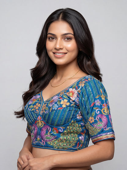 Peacock Motif Embroidered Party Wear Designer Blouse