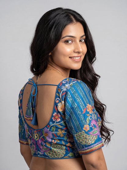 Peacock Motif Embroidered Party Wear Designer Blouse