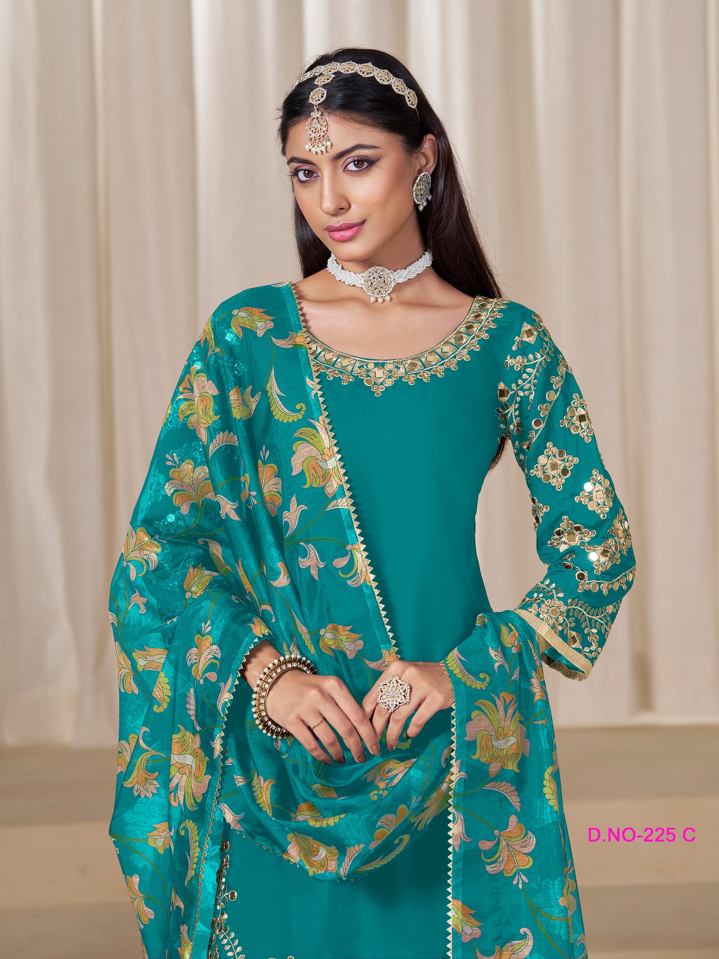 Elegant Silk Teal Panjabi Suit with Embroidery Work