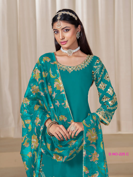 Elegant Silk Teal Panjabi Suit with Embroidery Work