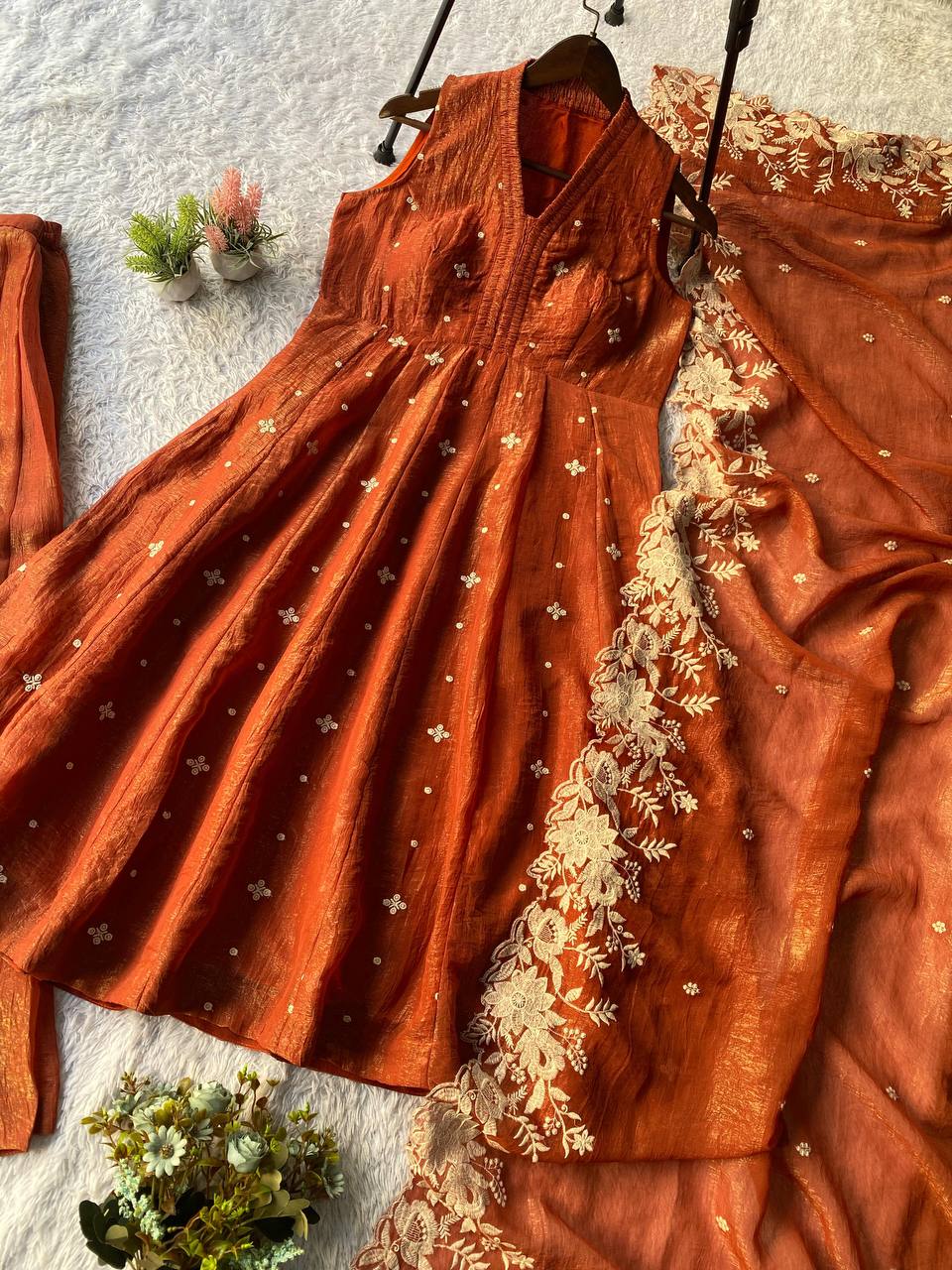 Elegent Crunchy Sharara With Embroidery Work