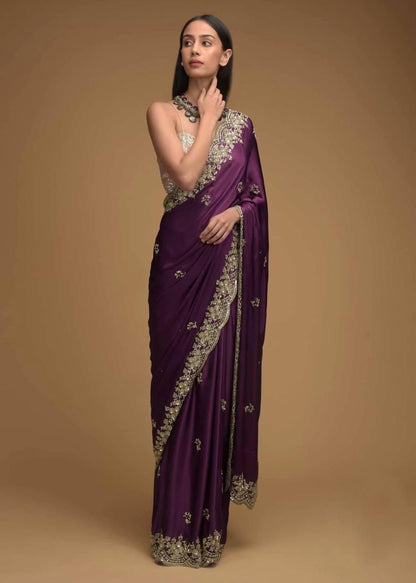 Rangoli Silk Purple Embroidered Saree