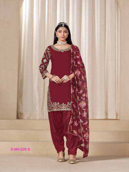 Premium Designer Maroon Embroidered Patiala Suit