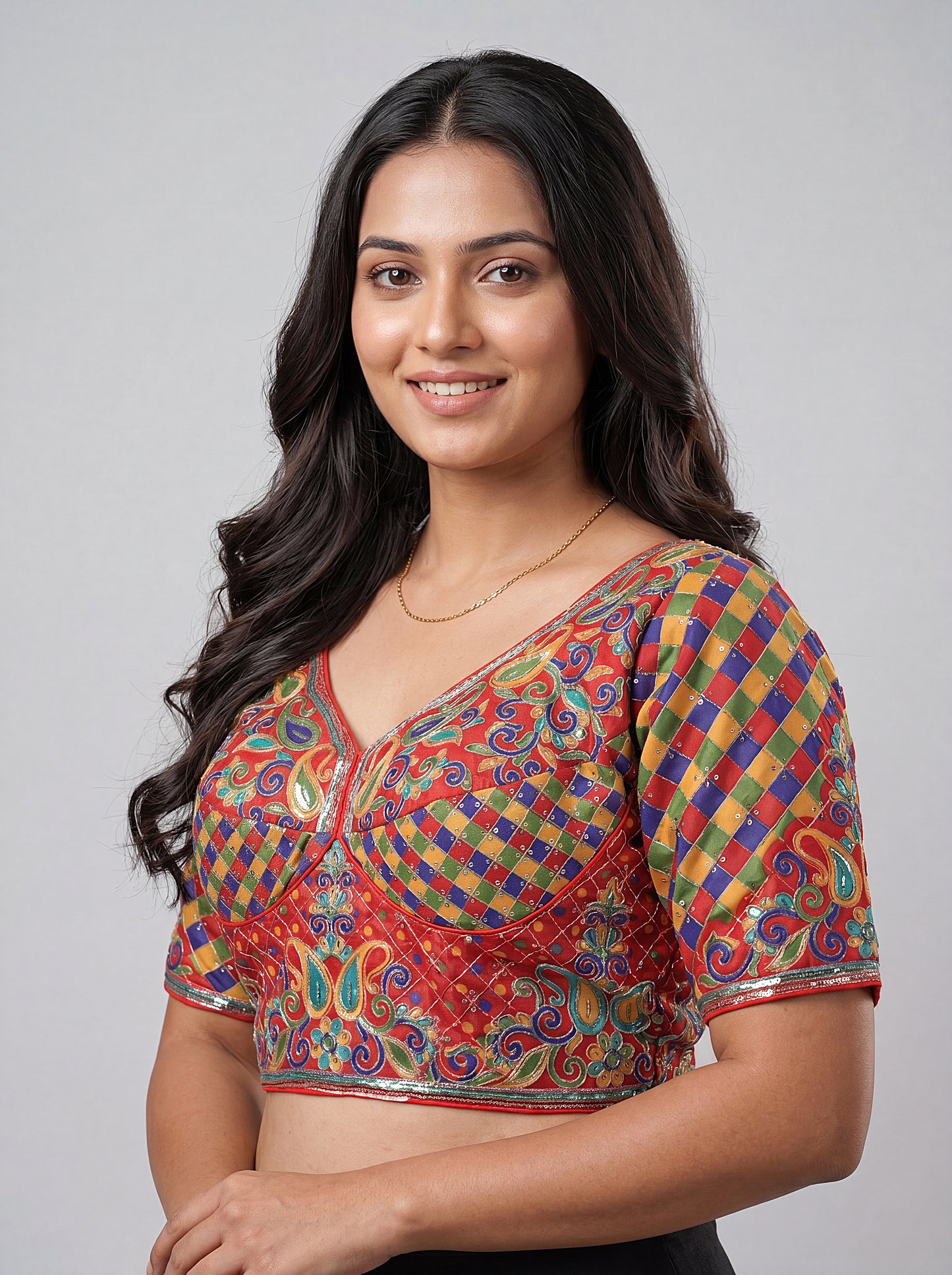 Viscose Sweetheart Neck Red Blouse