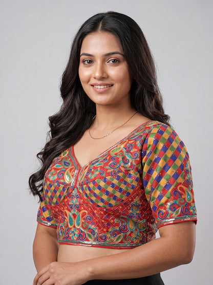 Viscose Sweetheart Neck Red Blouse