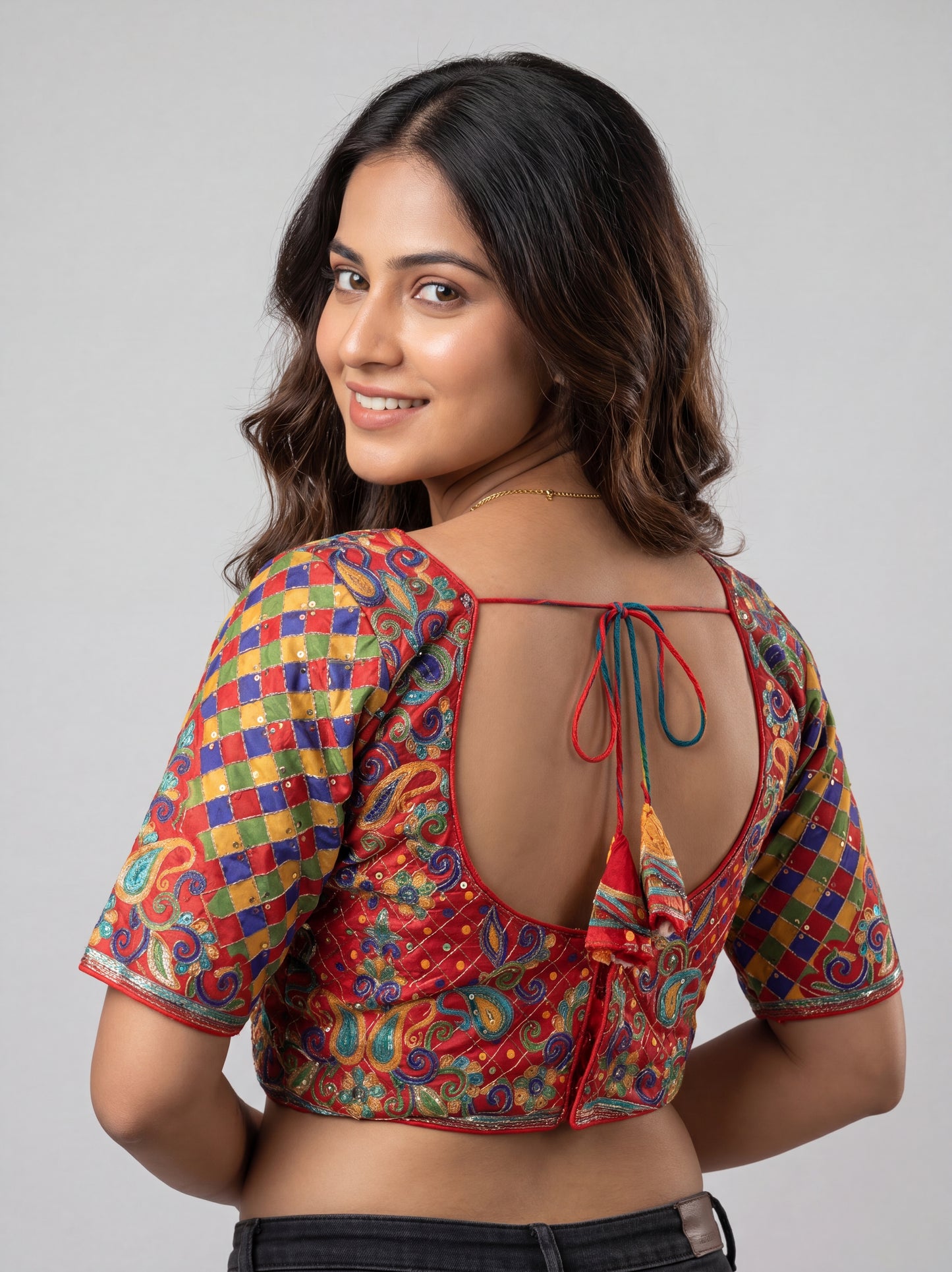 Viscose Sweetheart Neck Red Blouse