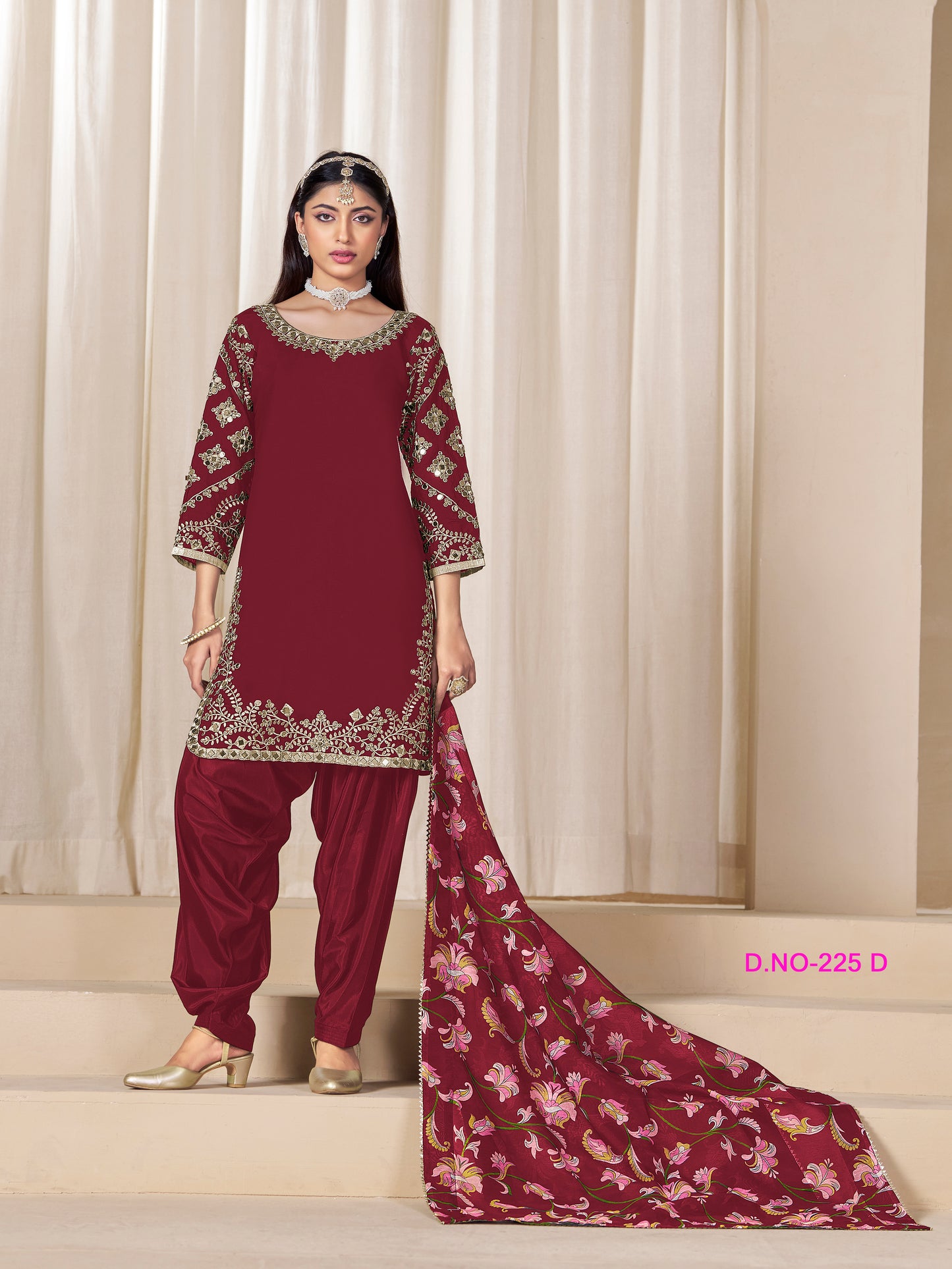 Premium Designer Maroon Embroidered Patiala Suit