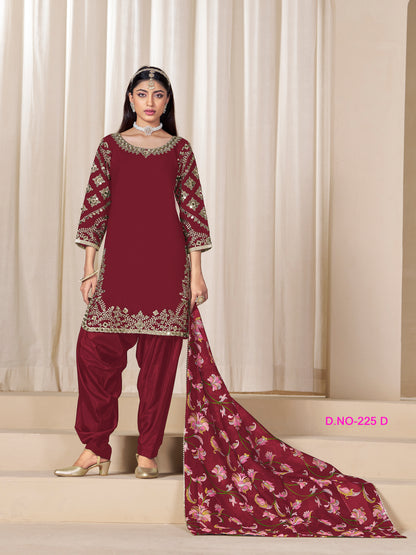 Premium Designer Maroon Embroidered Patiala Suit