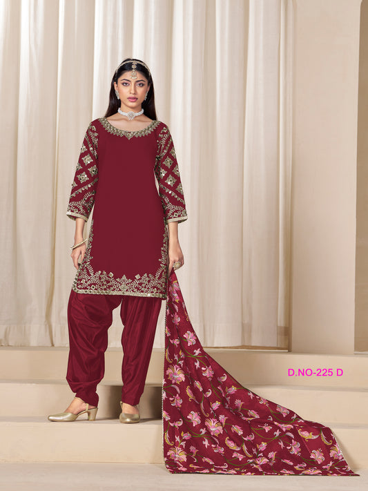 Premium Designer Maroon Embroidered Patiala Suit