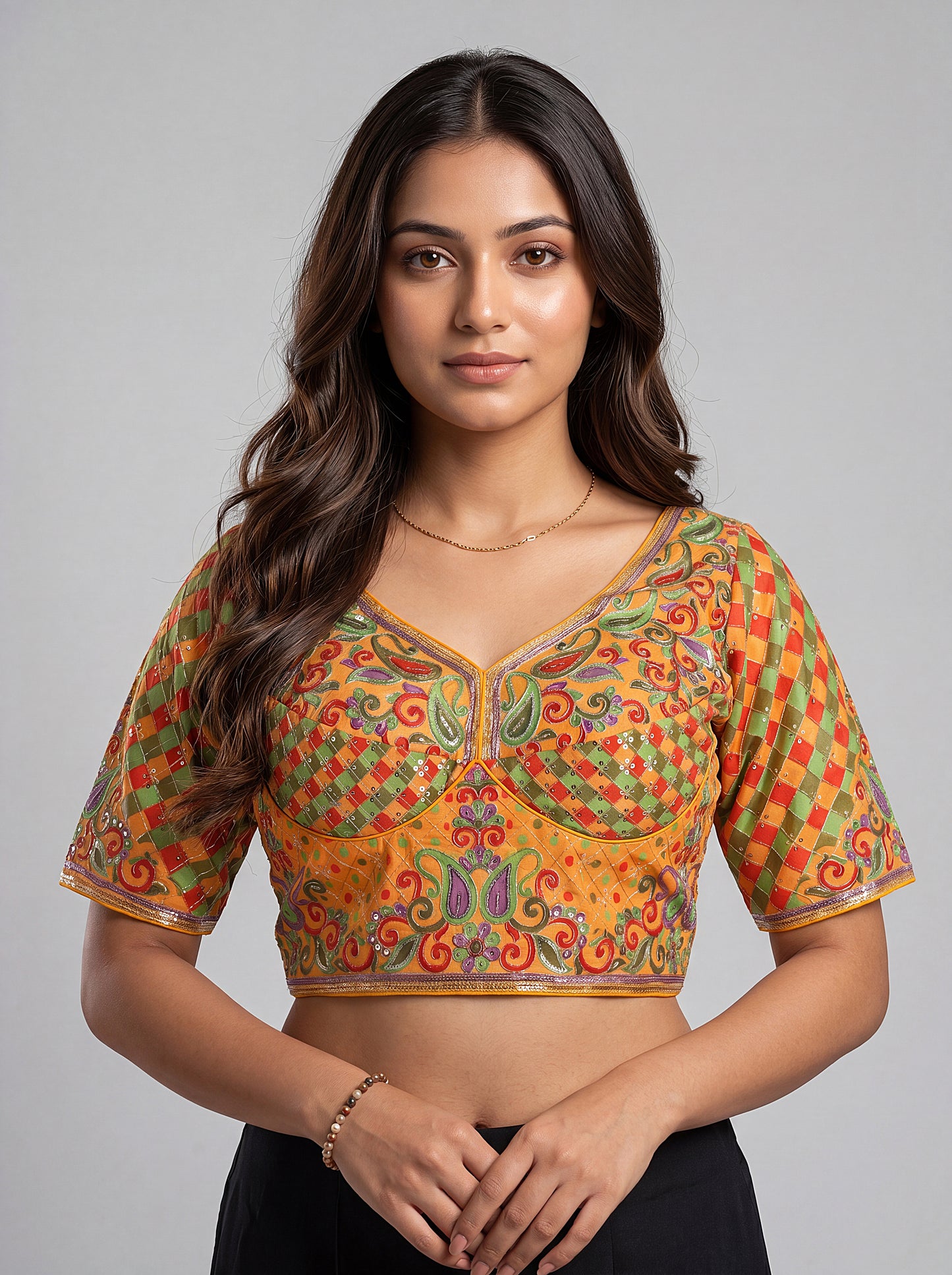 Yellow Sweetheart Neck Embroidered Blouse