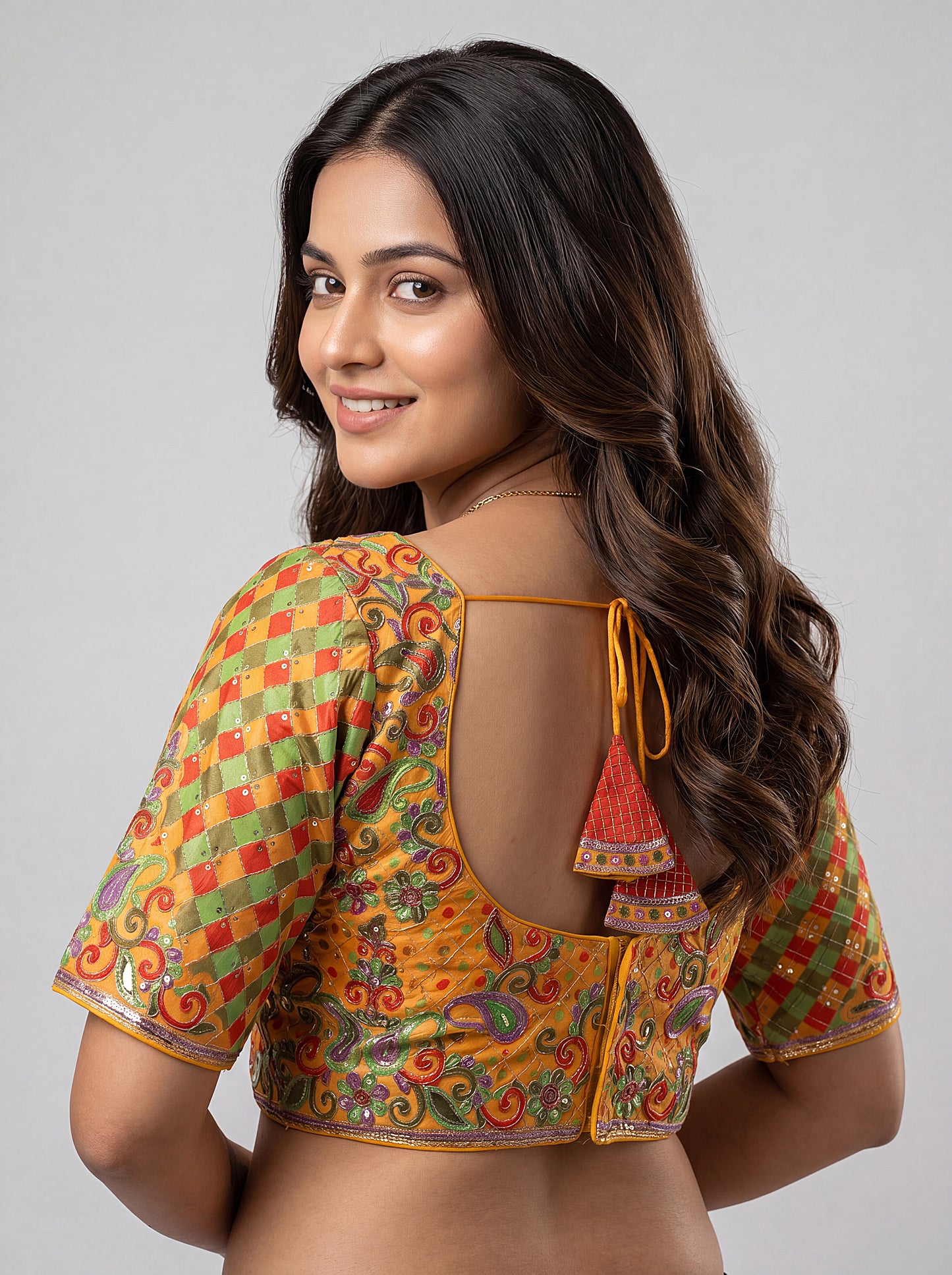 Yellow Sweetheart Neck Embroidered Blouse